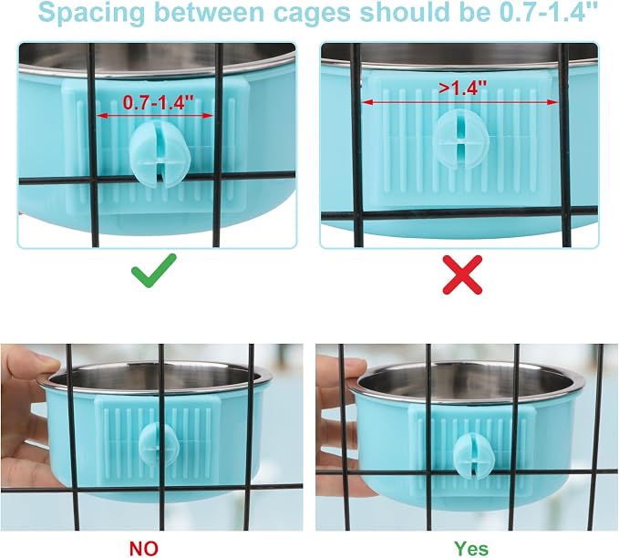Hypeety Dog Crate Water Bowl No Spill Hanging Attachable Bowls for Kennel | Durable stainless steel, pet food dishes, with non-slip base, easy to clean, for small dogs/cats/rabbits/parrots, 2pcs, blue - Image 4