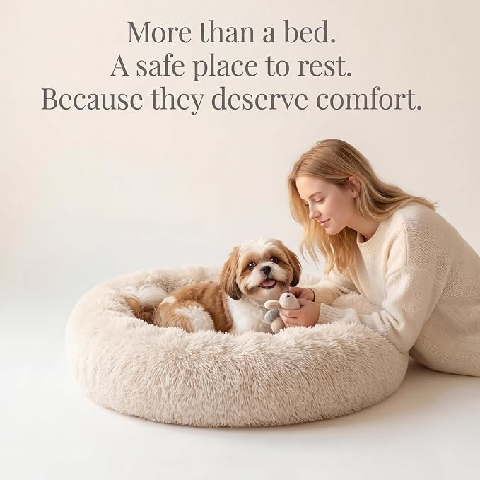 nononfish Dog Bed for Small Dogs,Calming Donut Plush Pet Bed | Soft calming donut bed with plush fabric,raised rim support and washable cover for cozy pet sleep. - Image 8