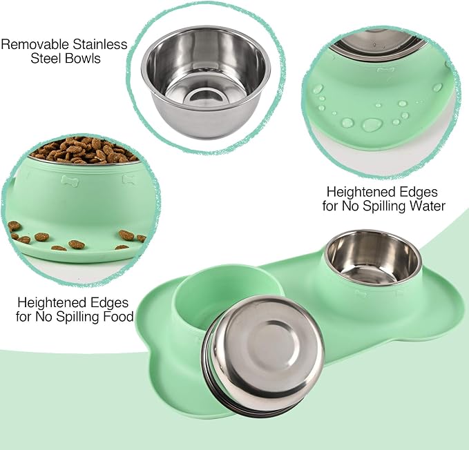Dog Bowls 2 Stainless Steel Bowl for Pet Water and Food Feeder with Non Spill Skid Resistant Silicone Mat for Pets Puppy Small Medium Cats Dogs - Image 3