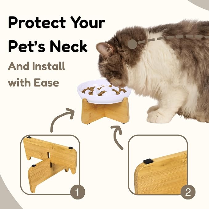 Slow Feeder Cat Bowl with Stand, Melamine Slow Eating Cat Bowl with Higher Edges Dumpling Design Elevated Cats Food Bowls for Dry and Wet Food Anti-Vomiting Puzzle Feeder for Healthy Eating Diet - Image 4