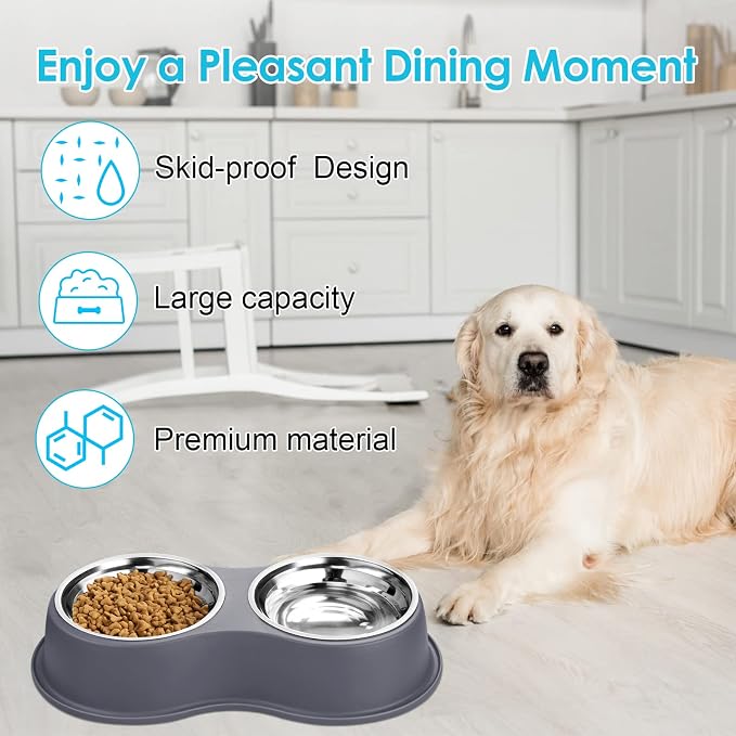 Epetslove Stainless Steel Dog Bowls Double Non-Slip Dog Water and Food Bowl | Pet Feeder Bowls, Dog Dishes, Raised Feeding Design, Double Bowls Set, For Puppies, Medium Dogs and Cats, Outdoor / Indoor - Image 5