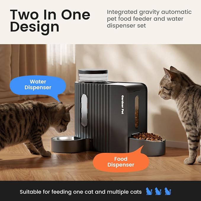 Gardner Pet Automatic Gravity Cat Food Feeder and Water Dispenser Stainless Steel Two-in-One Set Large Capacity Dispenser for Pets Dogs, Puppies, Kittens-(0.8 Gallons x 2) - Image 2