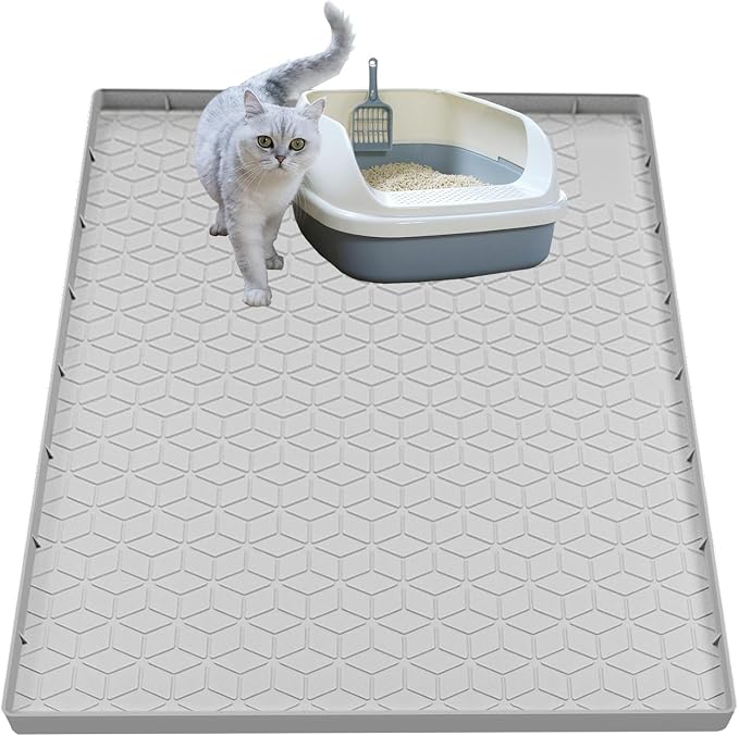 Cat Litter Mat for Litter Box, Silicone Large Cat Litter Trapping Mat - 28x22 in, Waterproof & Non-Slip, Durable & Easy Clean, Light Gray by Jacooxi