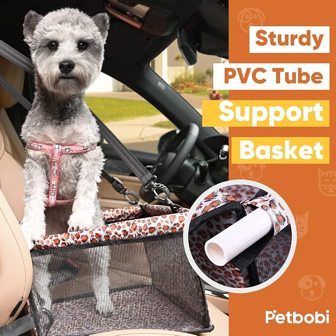 Petbobi Small Dog Car Seat, Dog Car Booster Seat for Small Medium Dogs 5-15 lbs, Foldable Front Seat Safety with Sturdy PVC Tube Frame, Breathable Mesh, Leopard Print | Leopard Print, Water-resistant Oxford fabric, PVC Tubes, Folds Flat, Clip-on Leash ... - Image 3