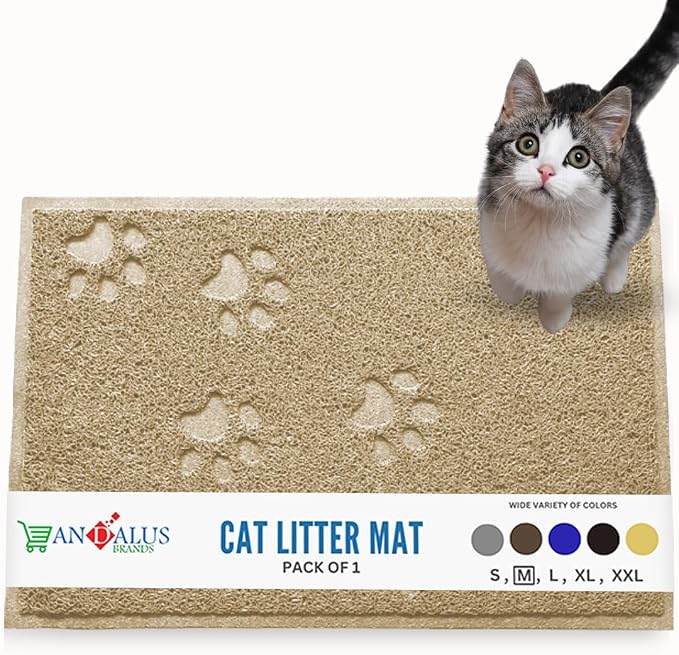 Andalus Medium Cat Litter Mat, Pack of 1 - Waterproof, Non-Slip & Easy to Clean Cat Litter Box Mat for Extra Efficient Pet Litter-Trapping, Beige (23.5” X 15.75”) by AndalusBrand
