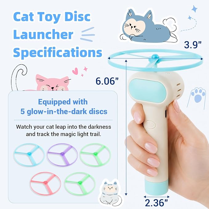 Cat Fetch Toy with Flying Disc Launcher, Rechargeable & Large-capacity | Interactive Cat Chase Hunting Tracking Toy with 5 Soft & Flexible Discs, Flying Disc Toy for Indoor Bored Kitten & Adult Cat - Image 6