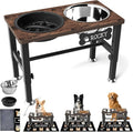 SHAINFUN Elevated Dog Bowls with Slow Feeder & Mat for Medium and Large Dogs, 12" Tall Adjustable Wooden & Metal Raised Dog Bowl Stand, 2 Stainless Steel 58oz Bowls for Food & Water by SHAINFUN
