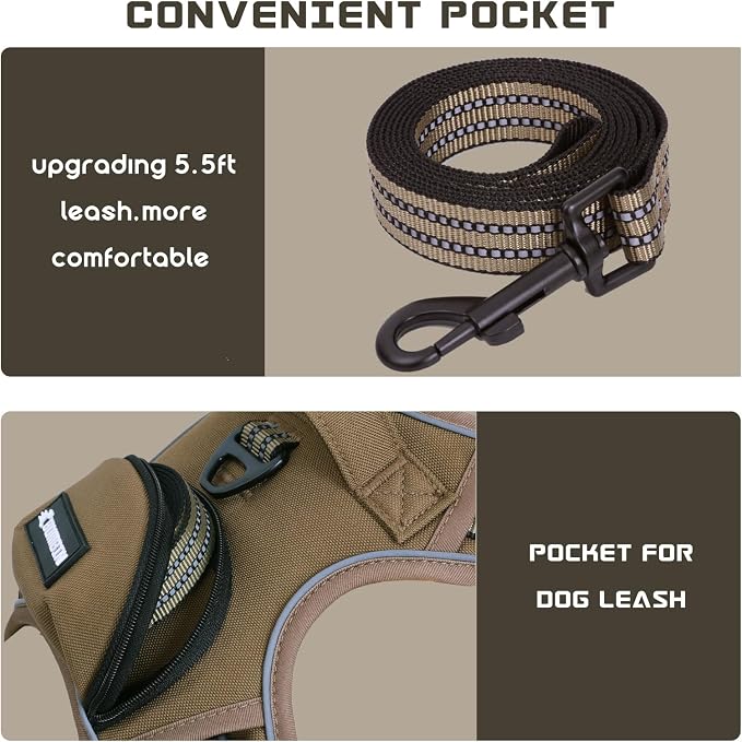 No Pull Dog Harness for Large Dogs, Adjustable No Choke Pet Vest with Dog Leash Fit Smart Reflective Pet Walking Harness for Training Easy Control Soft Handle Brown XL - Image 2