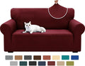 XINEAGE Stretch Jacquard Loveseat Cover, Non Slip Sofa Slipcover for Dog | High-Stretch Fabric. Wear-Resistant, Pet Friendly. Easy Install & Washable for Living Rooms, Offices.Wine Red by XINEAGE