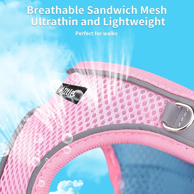 AIITLE Medium Dog Harness and Leash Set, Step-in Puppy Pet Vest, Pink L | Light, Soft, Breathable Air Mesh, Escape-Proof, Easy on and Remove with Hook & Loop, Secure Reflective for Walking - Image 5
