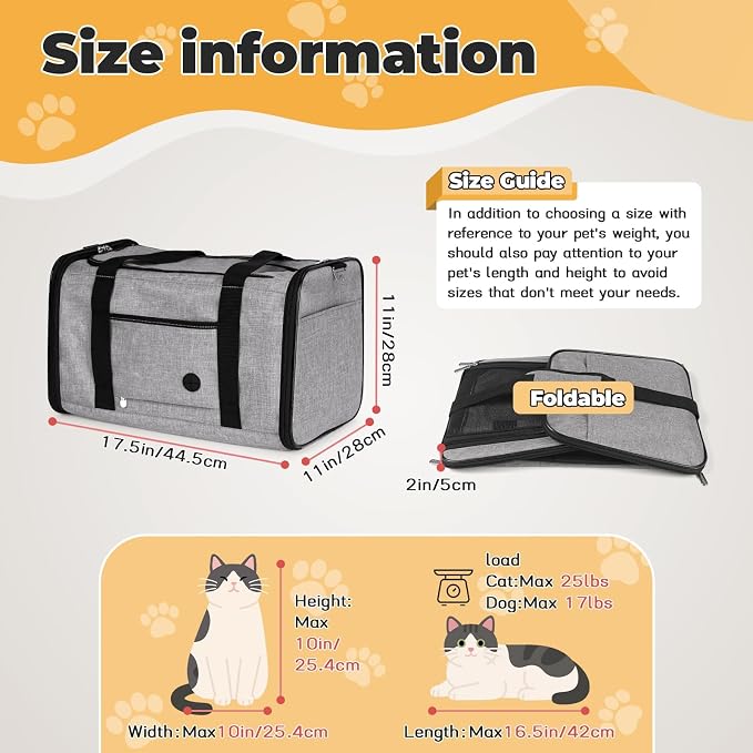 YUDODO 2 Packs 25 lbs Soft Sided Pet Carrier for Large Cat & Small Dog | Airline Approved, Lightproof Breathable Design, Side Pockets, Durable Mesh, Foldable and Portable, Grey*2 - Image 2
