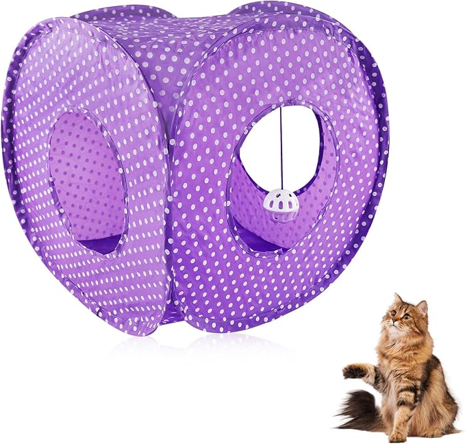 Andiker Cat Tent, 3 Holes Safe and Strong Cute Cats Tunnel Collapsible Easy to Carry Cat House for Indoor Cats Kittens Hiding Playing Training Sleeping (Square Purple) by Andiker-ServingforYou