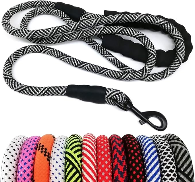 MayPaw Heavy Duty Rope Dog Leash, 3/4/6/7/8/10/12/15/20/30 FT Nylon Pet Leash, Soft Padded Handle Thick Lead Leashes for Large Medium Dogs (Black, 1/2" * 10') by MayPaw