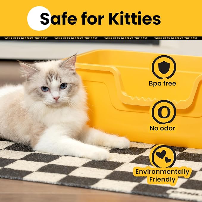 Conlun Cat Litter Mat Litter Trapping Mat, Premium Durable PVC Cute Cat Litter Box Mat, Non-Slip, Less Waste Kitty Litter Mat, Soft on Kitty’s Paws, 24”x 17” cat matts for litter, Chessboard - Image 7