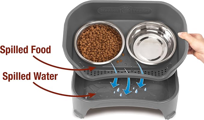 Neater Feeder Express Mess Proof Dog Bowls Elevated for Medium and Large Breed – Made in USA – No Spill Raised Slow Feeder Elevated Dog Bowl Stand, Slow Feed Food and Water Bowl Set, Grey - Image 3