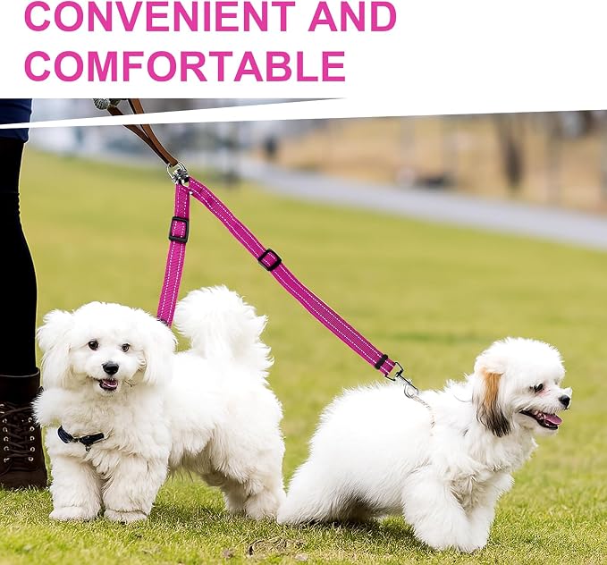 MingXpet Double Dog Leash for Two Dogs, No Pull Dog Leash, 360° Swivel No Tangle for Small Dogs Walking & Training, Shock Absorbing Reflective Bungee, Rose - Image 7