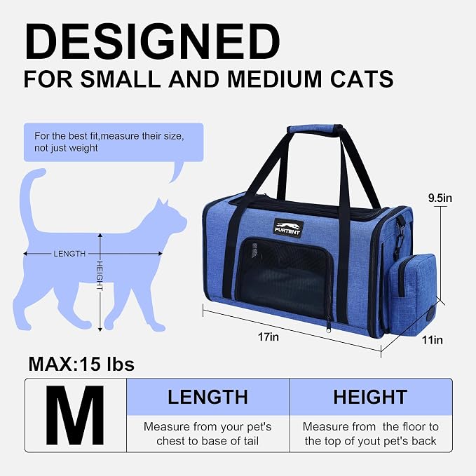 Soft-Sided Cat Carrier with Foldable Litter Box for Air Travel, Blue | A compact soft-sided carrier with a foldable litter box and organized storage for flights, car trips and hotel stays. - Image 8