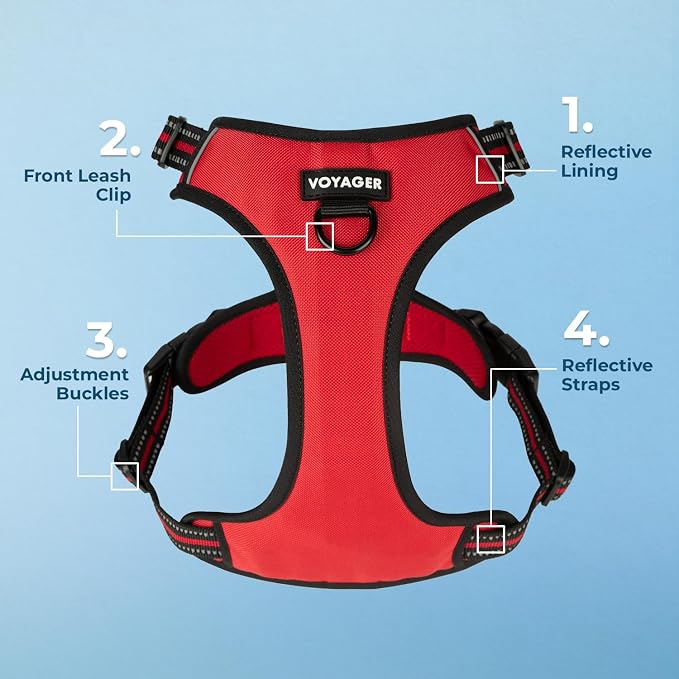Voyager Dual Attachment No Pull Harness - Red, X-Large | 28 - 37" in Chest, No Pull Dog Harness, Fully Adjustable, 3M Reflective Technology, Front & Back D-Rings, Walking & Training - Image 3