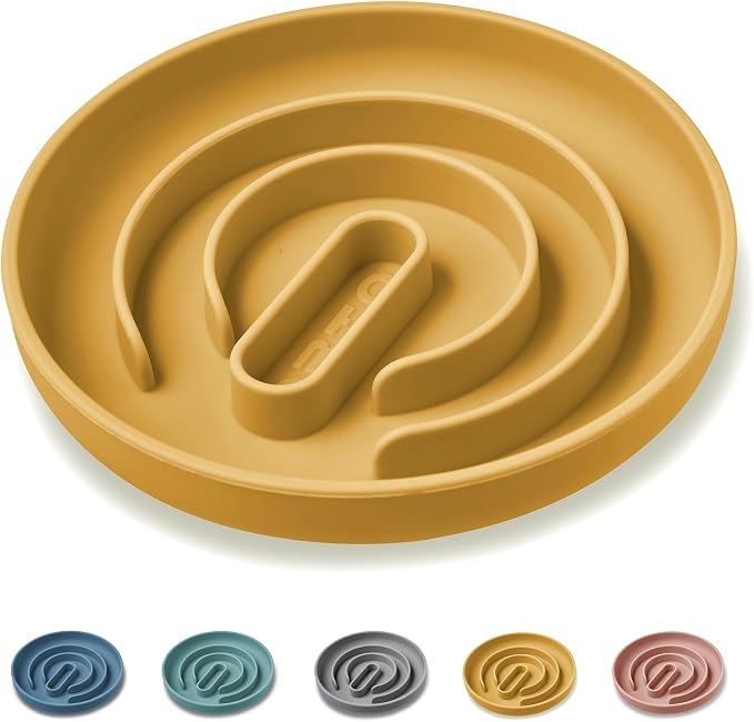 OHMO Slow Feeder Dog Bowl, 7.3" Lick Mat for Dogs, Infinite, Yellow | Cat Slow Feeder Bowl, Anti Choking, Enrichment Toys, Easy Clean BPA-Free Silicone Feeding Bowl, Boredom and Anxiety Reducer by OHMO