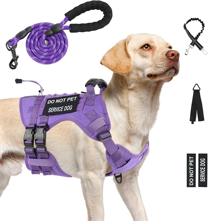 No Pull Tactical Dog Harness for Large Dogs, Service Dog Vest, L, Purple | Tactical Dog Vest Harness and Leash Set, Adjustable Military Service Dog Harness with Handle for Medium Large Dogs by Yungaspy