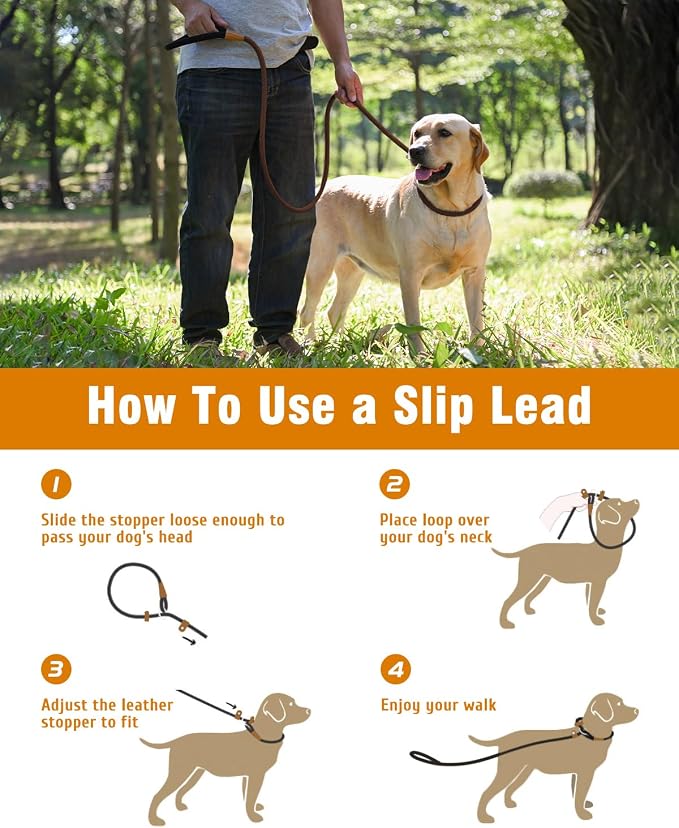 Dog Leash Slip Lead Braided Rope Pet Training Loop Leashes 5ft 6ft 8ft | Lynxking Strong Heavy Duty 1/2" 3/8", Durable Padded Handle No Pull Basic Training Nylon Lead,Small Medium Large Dogs Puppy - Image 5