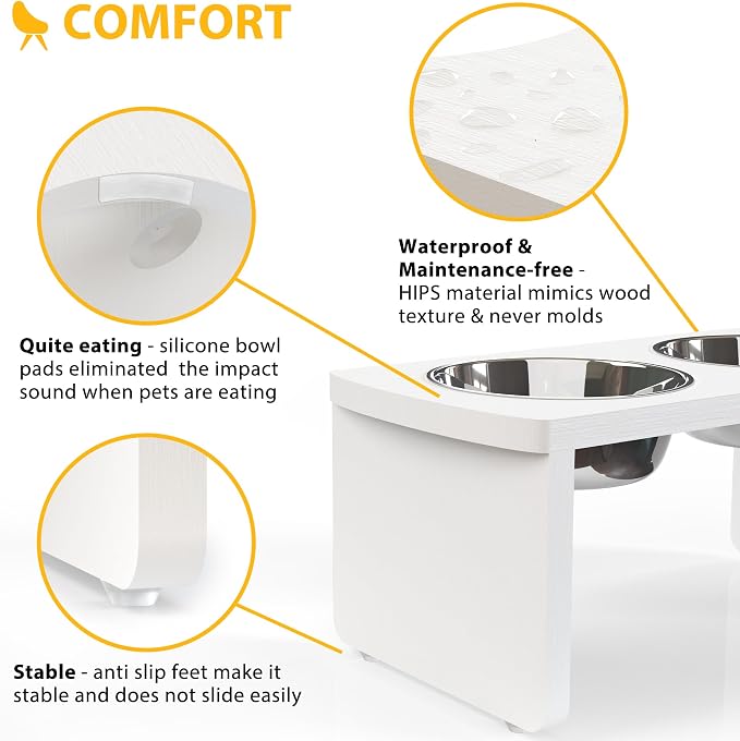 Elevated Dog Bowls, Waterproof Raised Dog Bowl for Medium Dogs, HIPS Poly Lumber Stand with 2 Stainless Steel Bowls, Indoor & Outdoor Use (7'' Tall-40 oz Bowl, White) - Image 5