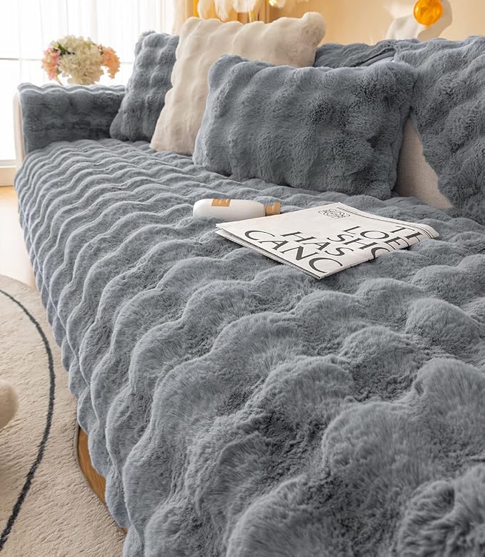 Faux Fur Couch Covers for Sofa Thick Fuzzy Sofa Covers for Dogs | Soft Warm Couch Cover Shaggy Fuzzy Sectional Sofa Cover Non-Slip Plush Sofa Slipcover Furniture Protector - Image 4