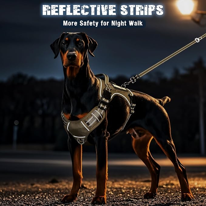 Tactical Dog Harness and Leash Set with 10 Patches for Large Dogs | Heavy Duty Adjustable No Pull Service Dog Vest for Large Dogs with Dog Seat Belt,for Training Walking Hiking Brown XL - Image 7