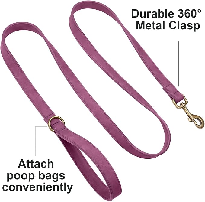 Didog PU Leather Dog Leash for Medium Large Dogs, 3/4in x 5ft, Purple | Soft Grip Full Control, Easy Clean, Metal D-ring for Poop Bag Holder, Tangle-Free 360° Swivel Clasp, for Walking & Training - Image 3