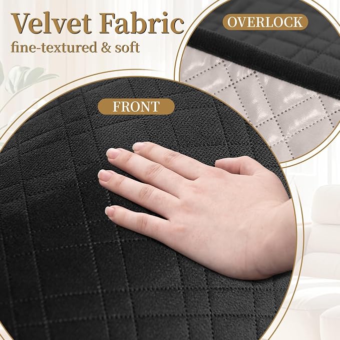 Velvet 100% Waterproof Loveseat Covers Washable Love Seat Couch Covers for 2 Cushion Couch Sofa Pet Friendly Sofa Slipcovers for Dogs Furniture Protector with Pockets (Medium, Black) - Image 6