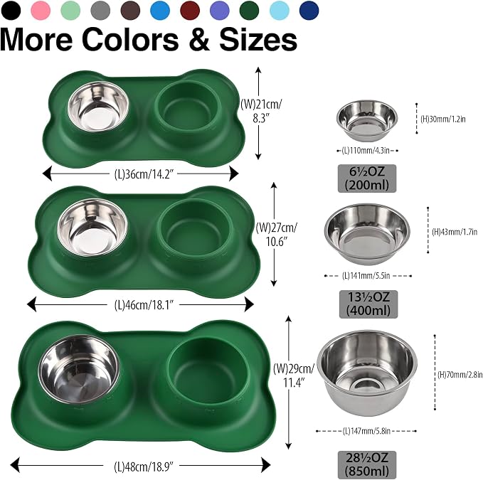 Dog Bowls 2 Stainless Steel Bowl for Pet Water and Food Feeder with Non Spill Skid Resistant Silicone Mat for Pets Puppy Small Medium Cats Dogs - Image 4