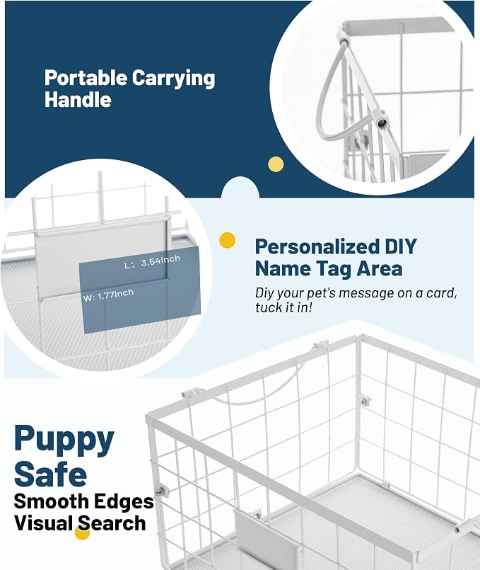 Dog Toy Basket, Dog Toy Storage Bin for Pet, Medium Toy Box for Dogs, Metal Storage Box with Handles, Toy Organizer Holder Boxes for Living Room (White) - Image 3