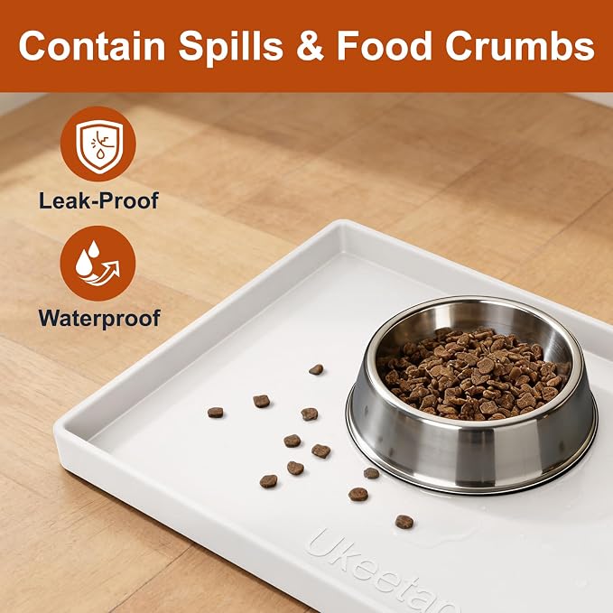 19" x 12" Extra Thick Silicone Mat Waterproof with Raised Edge, White | BPA-Free Non-Slip Dog & Cat Food Mat, Feeding Mat for Food and Water Bowls, Spill Proof Mat to Protect Floors - Image 3