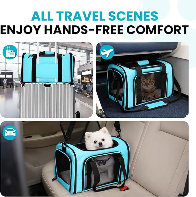 Soft-Sided Cat Carrier 18x11x11 in Expandable Travel Pet Bag 15LBS | For Cats and Small Dogs with Anti-Scratch Mesh Washable Mat Collapsible Escape-Proof Airline Approved with Shoulder Strap - Image 8