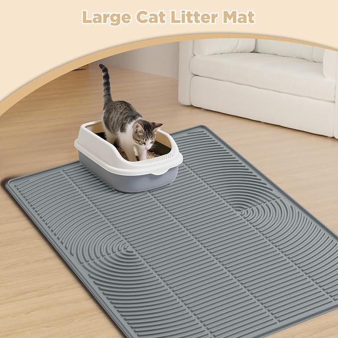 AMOK Cat Litter Mat, Extra Large Silicone Litter Box Mat 40" x 28", Waterproof Litter Trapping Mat for Cats, Durable and Easy to Clean, Grey - Image 8