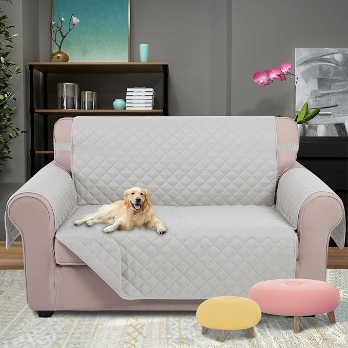 U-NICE HOME Loveseat Sofa Cover for 2 Cushion Couch, Light Grey | 45''Loveseat Cover Washable, Pet Friendly, Elastic Straps, Water Repellent, Furniture Protector for 2 Cushion - Image 2
