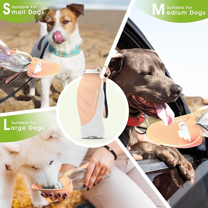SUPERDESIGN Dog Water Bottle, Portable Dog Water Bottle for Small to Large Dogs, Leak Proof Dog Travel Water Bottle, Small Leaf Travel Water Bowl for Dogs and Dog Walking Accessories (19.6OZ, Pink) - Image 5