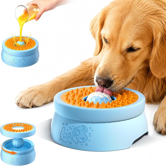 Dog Licking Bowl with Rolling Ball, 2- in-1 Slow Feeder Bowl | For Yogurt, Wet Food & Liquid Treats, Spill Resistant, Anti-Slip, Easy Clean for Dogs & Cats by Unknown