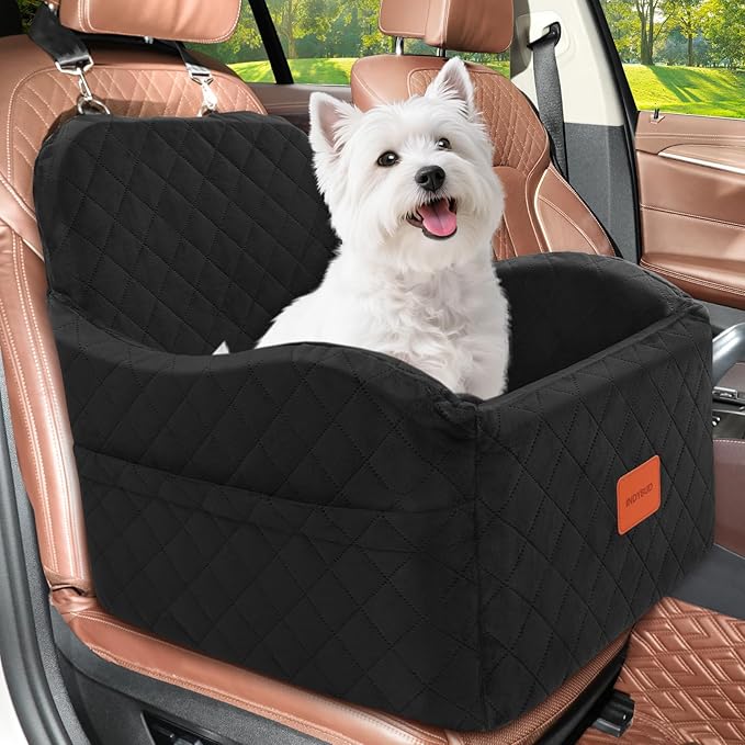 Small Dog Car Seat, Memory Foam Dog Booster Car Seats with Thick Cushion for Medium Dogs Under 35lbs, Detachable Washable Pet Carseat with Storage Pockets(Black, Medium) by INDYBUD