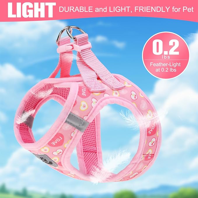 Small Dog Harness and Leash Set - Cute Puppy Harness Leash Dog Collar with AirTag Holder Silicone Case, Soft Padded Step in Pet Vest Reflective for Outdoor Walking, Heart S - Image 4