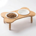 Elevated Dog Bowls for Small Dogs, Set of 2 Ceramic Dog Bowls with Stand | Screw-in Bamboo Legs, Pre-Drilled Holes, Anti-Slip Bamboo Stand, Easy to Assemble, Set of 2 Dog Bowls for Dogs up to 20 lbs by HBDesignCo