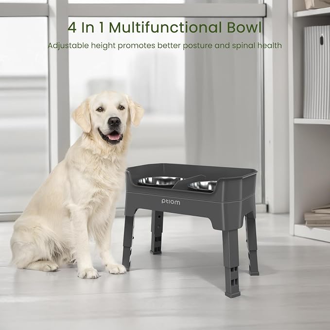 3-in-1 Elevated Dog Bowls Mess Proof Raised Slow Feeder Dog Bowls, 4 Height Adjustable Dog Bowl Stand Licking Plate with 2 56oz Stainless Steel Dog Food Bowls for Small Medium Large Dogs Pets - Image 3