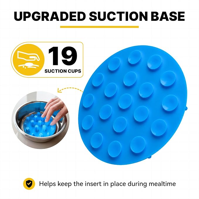 Slow Feeder Insert for Cat and Dog Bowls, Medium 4.8 Inch, Blue | Soft Silicone with 19 Suction Cups, Removable for Easy Cleaning and Best on Smooth, Flat-Bottom Surfaces - Image 3