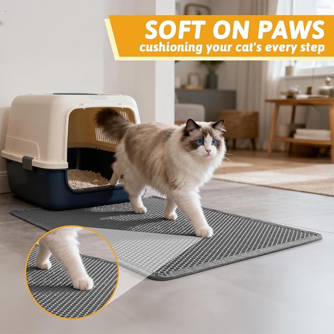 Pieviev Litter Box Mat, Double-Layer Urineproof Design, 30" x 24" Gray | Honeycomb Litter Trapping Mat Captures Scattered Particles to Stop Tracking, Waterproof Base Protects Floors, Easy to Clean - Image 4