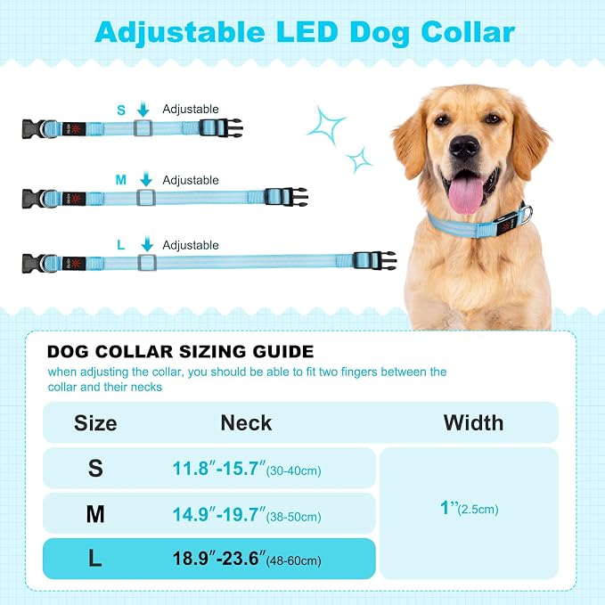 Illumifun LED Dog Collar Rechargeable Light Up Dog Collar Glow in the Dark, Flashing Lighted Glow Collars for Small Medium Large Dogs Night Walking (Blue, Large) - Image 7