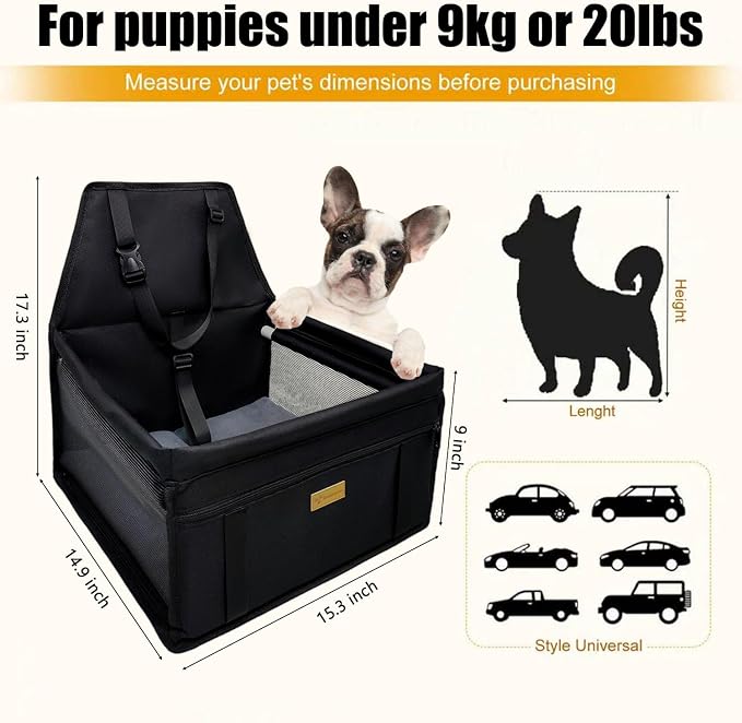 Pet Dog Booster Seat, Upgrading the Framed wall to Prevent Collapse，Breathable and Foldable Pet Car Basket，Removable andWashable pet car seat (Black) - Image 4