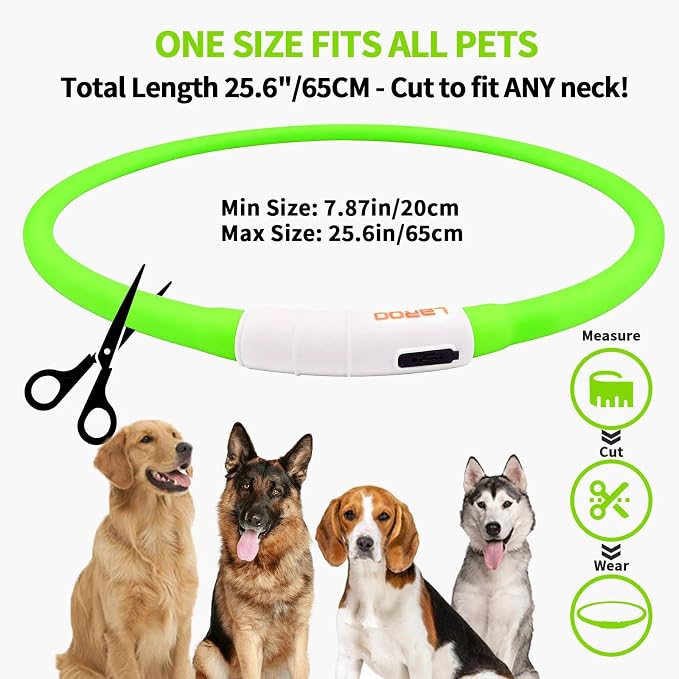 LaRoo LED Dog Collar, USB Rechargeable Flashing Light Dog Collar, Nighttime Safety, Cuttable Size for Small Medium Large Dogs, Makes Your Pet Visible in The Dark (Green) - Image 7
