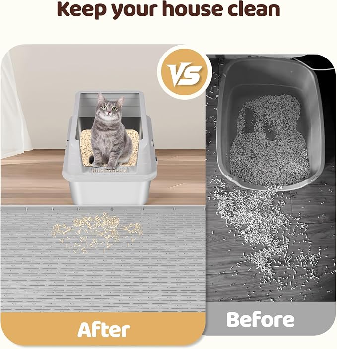 Silicone Cat Litter Mat for Litter Box 40”x40” Large Cat Mat, Light Grey | Waterproof, Non-Slip, Leak-Proof Rug Mat with Lip, Easy to Clean, Extra Large Litter Catcher Mat for Floor - Image 5