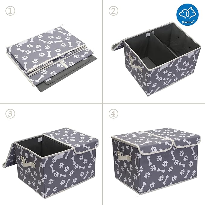 Large Dog Toys Storage Box Canvas Storage Basket Bin Organizer with Lid - Collapsible Linen Bin Ideal for Organizing Dog Cat Toys and pet Stuff-PP Boad-17" x 12" x 10" - Bone Claw - Image 5