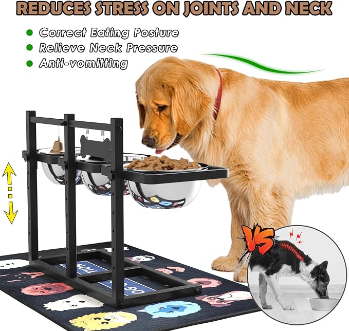 Elevated Dog Bowls for Large Dogs, 6 Height Adjustable Raised Stand with Mat, Slow Feeding Bowl and Three 1700ML Bowls, for Large Breed and Multi-Pet Households - Image 2